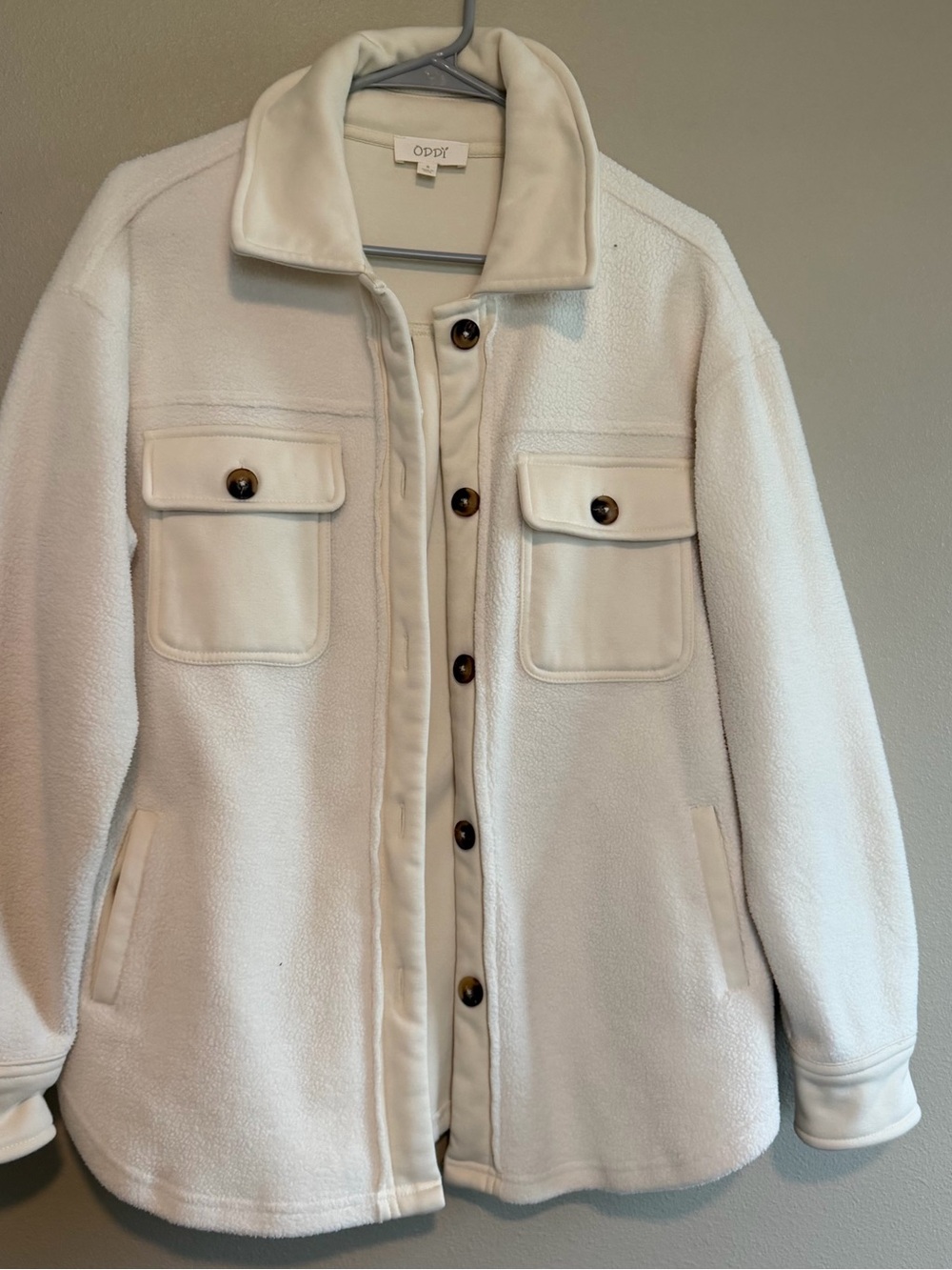 ODDY Ivory Button-Front Teddy Jacket